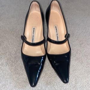 Black patent Mary Jane Manolo Blahnik shoes